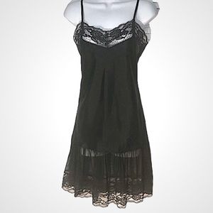 **5 for $50**ANTHRO "ZEHAVALE" BLACK SATIN SLIPDRESS LACE & SHEER CHIFFON SZ 2